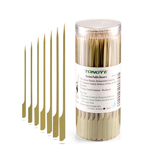 Bamboo Paddle Skewers 7 Inch, Food Grade Appetizer And Cocktail Picks, Wooden Barbecue/BBQ, Fruit, Sausage, Burger, Kabob Sticks For Party, Grilling. (200PCS Green Skin)