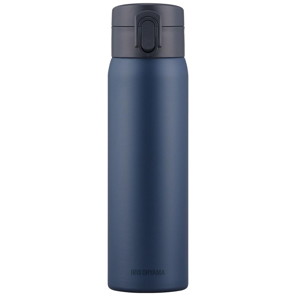 アイリスオーヤマ 水筒 ワンタッチ マグボトル 500ml ネイビー 真空断熱6時間キープ! 保温69℃以上,保冷7℃以下 片手でオープンすぐ飲める 手軽さが魅力 おいしい温度をキープ 凹凸の少ないスリムな形 お手入れラクラク オフィスや学校に使えるシンプルデザイン SKB-O500商品画像
