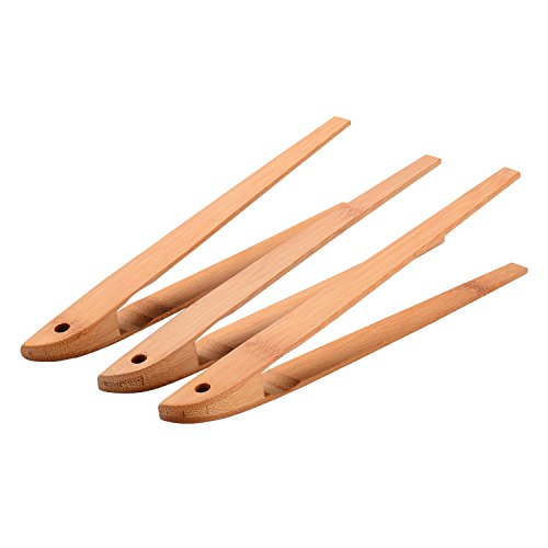 Kitchen Tongs, Natural Bamboo Toaster Tongs, Set Of 3 Non-stick Tongs With Hanging Hole For Home And Catering