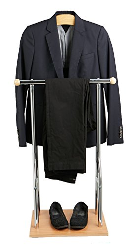 Mind Reader Steel, Bamboo, Wood Valet Suit Rack Stand, Silver
