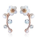 Gold Tone Shell Simulated Pearl Flower Ear Vine Wrap Pin Sweep up Ear Cuffs Climber Earrings