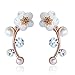 Gold Tone Shell Simulated Pearl Flower Ear Vine Wrap Pin Sweep up Ear Cuffs Climber Earrings