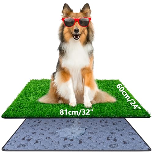 Dog Litter Tray 81 x 60 cm with Artificial Grass Highly Permeable Puppy Cat Litter Box Washable Reusable for Indoor Outdoor