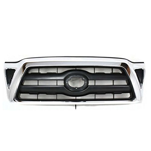 Compatible with 05-10 Tacoma Pickup 2WD/4WD Front Grille Assembly Chrome Shell Black Insert
