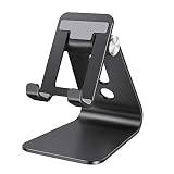 Cell Phone Stand Adjustable, OMOTON Aluminum Desktop Phone Holder Cradle Dock Compatible with All Smartphone iPhone 11 Pro Max Xs Xr X 8 7 6 6s Plus 5 5s 5c, Black
