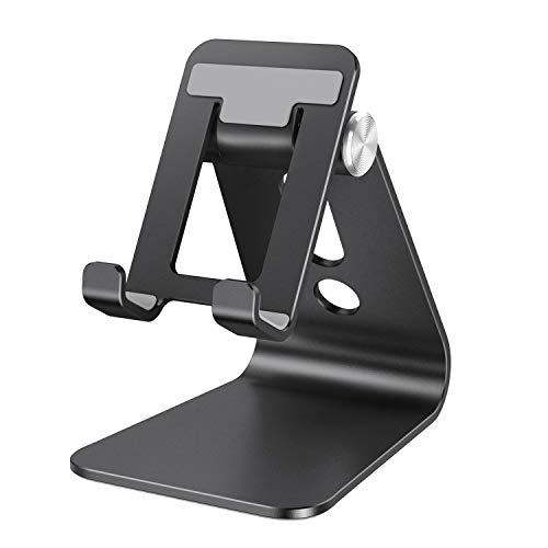 Cell Phone Stand Adjustable, OMOTON Aluminum Desktop Phone Holder Cradle Dock Compatible with All Smartphone iPhone 11 Pro Max Xs Xr X 8 7 6 6s Plus 5 5s 5c, Black