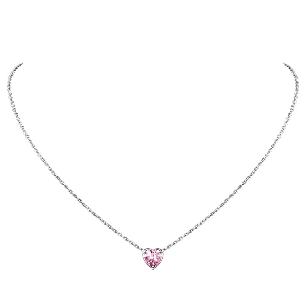 Suplight October Birthstone Heart Necklace, Womens Birthday Jewelry Gifts Birth Stone Necklesses for Mom 925 Sterling Silver Love Heart Small Pink Opal Pendant Necklace — image 1
