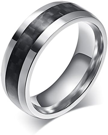 Vwill 8MM 316L Stainless Steel Rings For Men Black Carbon Fiber Comfort Fit Wedding Band Ring Size 8