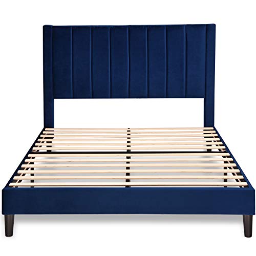 Amolife Queen Size Platform Bed Frame / Velvet Upholstered with