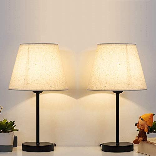 Bedside Table Lamp Set Of 2 Nightstand Lamps With Linen Fabric Shade Desk Lamp For Bedroom Living Room Girls Room Kids Room Dorm Chilehuerta Cl