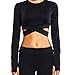 COLO Long Sleeve Crop Tops for Women - Activewear Workout Yoga Gym Top Lounge T Shirts -Cross Black(S)