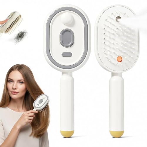 Electric Spray & Massage Hair Brush, 3 in 1 Electric Spray Air Cushion Massage Comb, Self-Cleaning Anti-Tangle Steam Massage Comb, Anti-Frizz Hydrating Hair Brush for Dry Frizzy, Damaged Hair