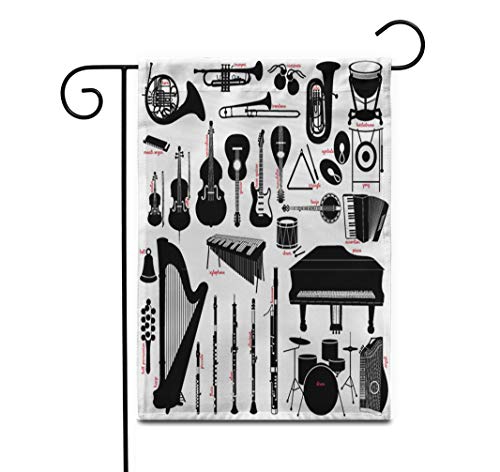 Awowee 28"x40" Garden Flag Clarinet Music Instruments Flute Banjo Drum Bassoon Piano Piccolo Outdoor Home Decor Double Sided Yard Flags Banner for Patio Lawn