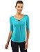 PattyBoutik Women's Twisted Cross Keyhole 3/4 Sleeve Knit Top (Turquoise M)