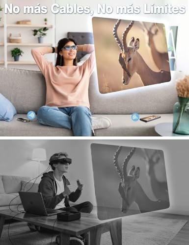 AIMIBO 2026 Wireless HDMI Transmitter and Receiver with 5000mAh Battery, Dual HDMI and USB-C Ports in TX and RX, 4K Decodif, 1080P@60Hz Range 50m for Smartphone Tablet Laptop to Glasses AR TV Projector
