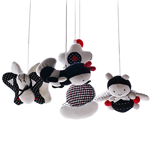 SHILOH Baby Infant Crib Stroller Mobile Hanging Rattles Set 5 PCS (White & Black)
