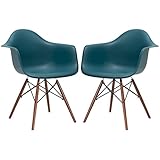 Poly and Bark Vortex Arm Chair Walnut Leg, Teal, Set of 2