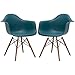 Poly and Bark Eames Style Molded Plastic Dowel-Leg Armchair (DAW) Walnut Legs, Teal, Set of 2