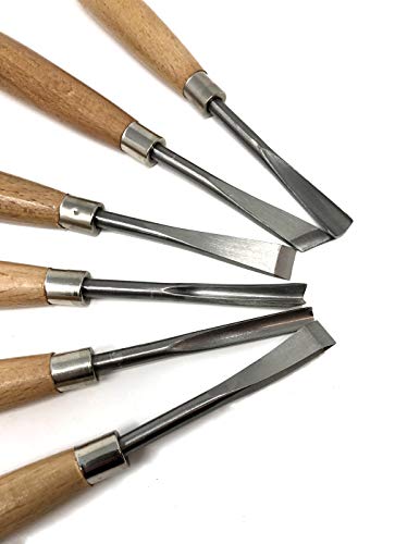 Wood Carving Straight Handle Tool Set 6 Piece for All Levels of Carving, Engraving, Linocut and Wood Whittling Chisel Set Carving Tools
