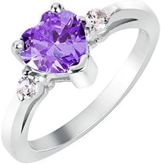 Cubic Zirconia Heart Promise Ring Sterling Silver (Color Options Size 3-15)