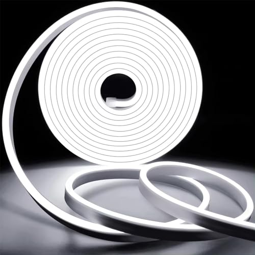 KSIBNW LED Neon Strip 50 m Cool White, 220 V Flexible IP65, 120 LEDs/M, Flexible Rope for Indoor Outdoor Decoration (AC Adapter Included)
