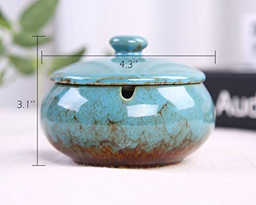 VanEnjoy Transmutation Glaze Ceramic Ashtray with Lids, Windproof, Cigarette Ashtray Ash Holder for Home Office Decoration