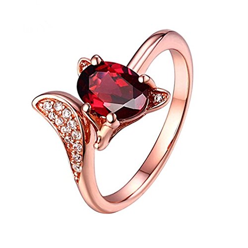 FimKaul Pomegranate Ruby Fox Rings, Fashion Rose Gold Animal Modeling Charm Ring for Lady