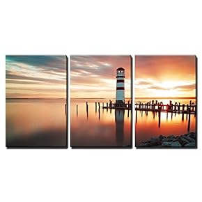 Landscape Ocean Sunset Lighthouse x3 Panels