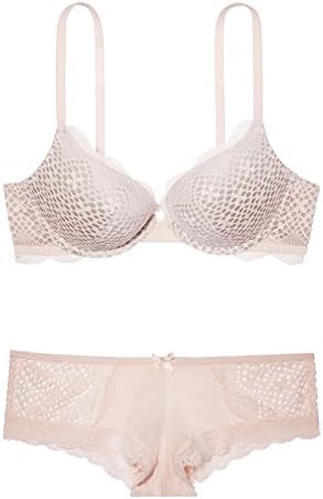 Victoria's Secret VERY SEXY Pink Ivory Bella Lace Push-Up Bra Set ,Cheeky 32 D/ SMALL