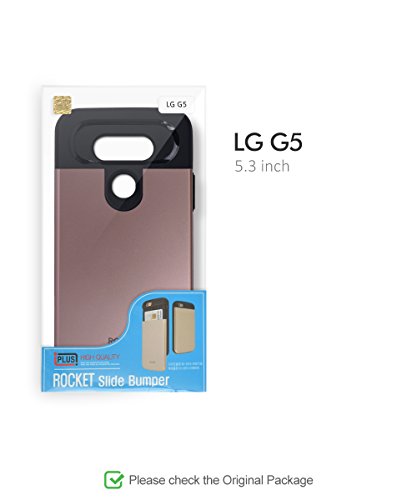 G5 Wallet Case [Card Slot] [Heavy Duty] [Slim Fit] Ergonomic Dual Layer Hybrid PC TPU Tough Shield Front Screen Drop Protection Rubber Back Bumper Slide Cover LG G 5 (Rose Gold) - Thumbnail 6