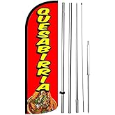 4LessCo QUESABIRRIA Windless Swooper Flag Feather Banner Large Sign 15 ft Tall Pole Spike Kit rq-h, red
