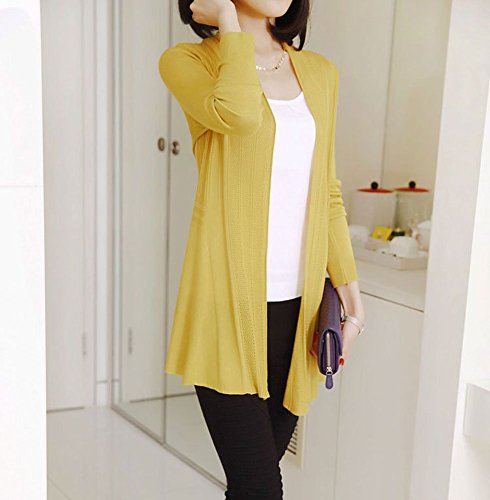 Shawhuaa Womens knitted Slim Fit Open Front Cardigan Sweater Shawl Yellow - Thumbnail 2