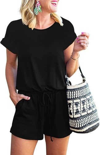 ANRABESS Rompers for Women Summer 2025 Casual Dressy One Piece Tshirt Short Pants Jumpsuit Beach Vacation Outfit Clothes