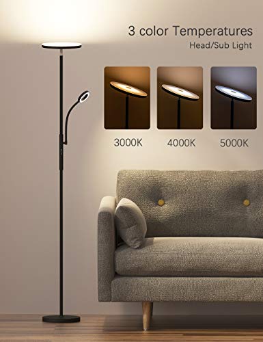 LED Floor Lamps - Standing Lamp with Flexible Gooseneck Reading Light, 2400 Lumens Full Range Dimmable with 3-Color Temperature for Living Romm, Bedroom, Office