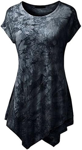Women Short Sleeve O-Neck Irregular Hem T-shirt Loose (Medium, Black)