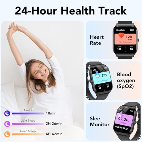 CASCHO Smart Watch Men Women, 1.85 Inch HD Smartwatch with Calls and Al, Whatsapp Notifications, Smart Watch with Pedometer/Heart Rate Monitor/SpO2/Sleep Monitor, 115+ Sports Modes, IP68 Black