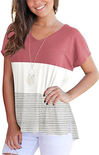 FERYSHE Casual Tshirt For Women Summer Short Sleeve Simple Loose Tee Tops Blouse L Red