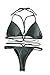 QINSEN Womens Criss Cross Strappy Halter Brazilian Bottom 2PCS Swimwear Army Green M