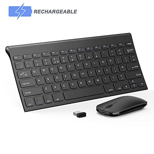 Wireless Keyboard and Mouse, Seenda Small Rechargeable Low Profile Wireless Keyboard and Mouse Set with Long Battery Life QWERTY UK Layout for Windows Devices-Black