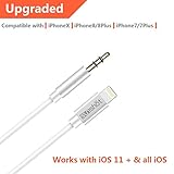 [Upgraded] Lightning to 3.5mm Male Aux Stereo Audio Cable, Compatible with iOS 11 or Above, iPhone 7 / 7P / 8 / 8P / X or Any Lightning Port to Car Stereo Speakers or Headphone Audio Jack (Silver)