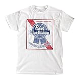 Hot Chrome Mens Pabst Blue Ribbon Mens T-Shirt White