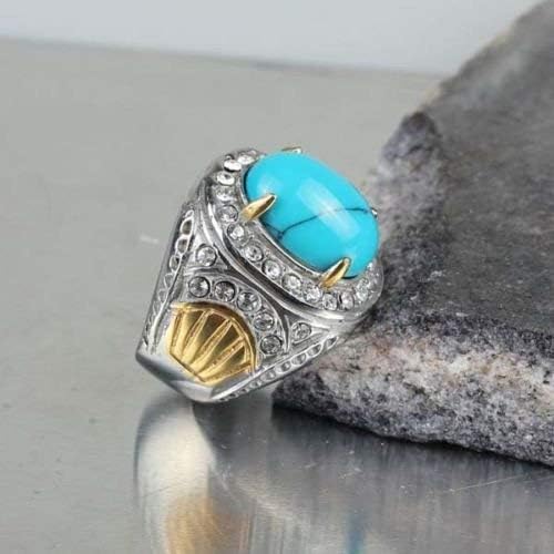 suchadaluckyshop Fashion Stainless Steel Men's Blue Turquoise Crystal Vintage Ring Size 7 8 9 10 (10)