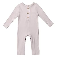 Emmababy Newborn Baby Girls Knitted Ribbed Jumpsuit Basic Bodysuit Solid Sweater Long Sleeve Bodysuit Underwear Grey