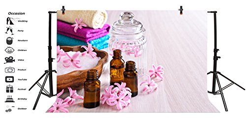 LFEEY 5x3ft Spa Massage Aromatic Oil Photography Background Vinyl Beauty Pink Floral Healthy Aromatherapy Aroma Relaxation Computer Printed Photo Backdrop Studio Props