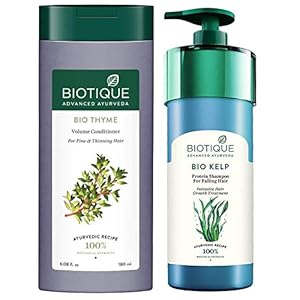 Biotique Bio Thyme Volume Conditioner for Fine and Thinning Hair, 180ml And Biotique Bio Kelp Fresh Growth Protein…