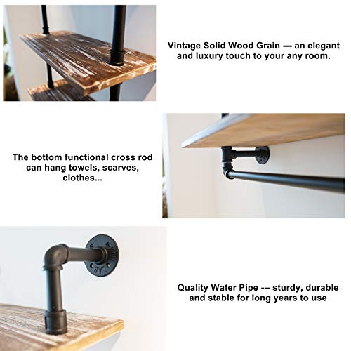 DOFURNILIM Industrial Retro Wall Mounted Iron Water Pipe Shelf - Hung Bracket - DIY Storage Shelving Bookshelf - Wood Shelf (24" Width Wall Bookcases) - Thumbnail 6