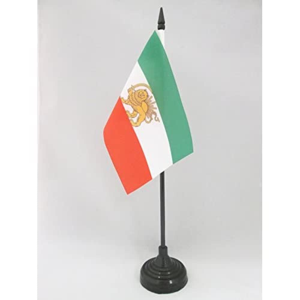 AZ FLAG - Iran Old Persia Table Flag 4'' x 6'' - Persian Office Mini Banner 100% Polyester 15 x 10 cm - Mini Desk Flag with 10'' Pole and Black Plastic Base