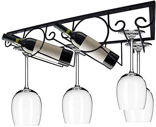 INDIAN DECOR. 2910 Black Wine Glass Rack Under Cabinet Wine Rack Glass Holder Hanging Stemware Holder for Bar Kitchen Restaurant