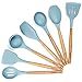 IQUONA Kitchen Utensil Set - 7 Piece Natural Acacia Wood Silicone Spatulas - Heat Resistant - Organic Wooden Handled Spatulas & Spoons - Nonstick Kitchen Tools & Gadgets - French Cooking Utensils