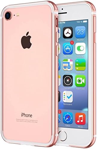 iPhone 8 Case, Compatible with iPhone 7 KEWEK Aluminum Metal Bumper Frame with Shock Absorbing Flexible TPU Inner Dual Layer (with Removable Clear Back Panel), Rose Gold